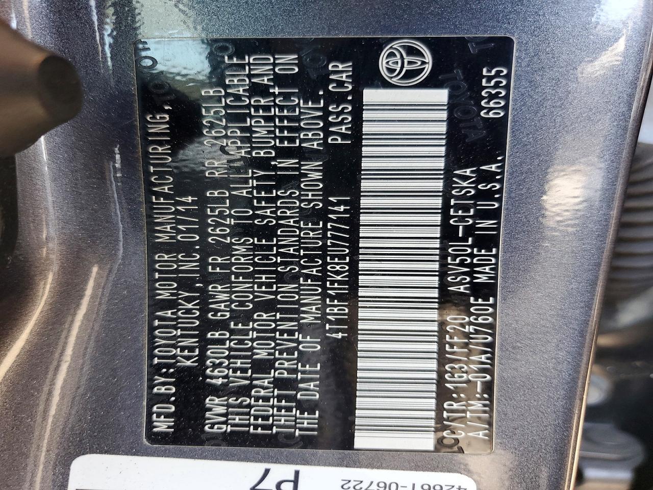 2014 TOYOTA CAMRY SE — Фото 12 из 12