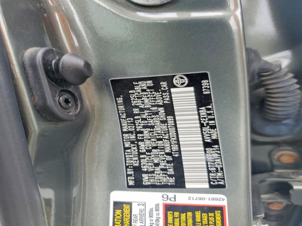 2013 TOYOTA CAMRY HYBRID LE — Фото 12 из 12