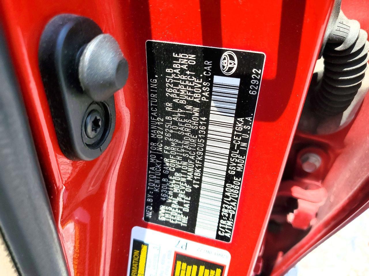 4T1BK1FK9CU513614 2012 TOYOTA CAMRY photo no. 12