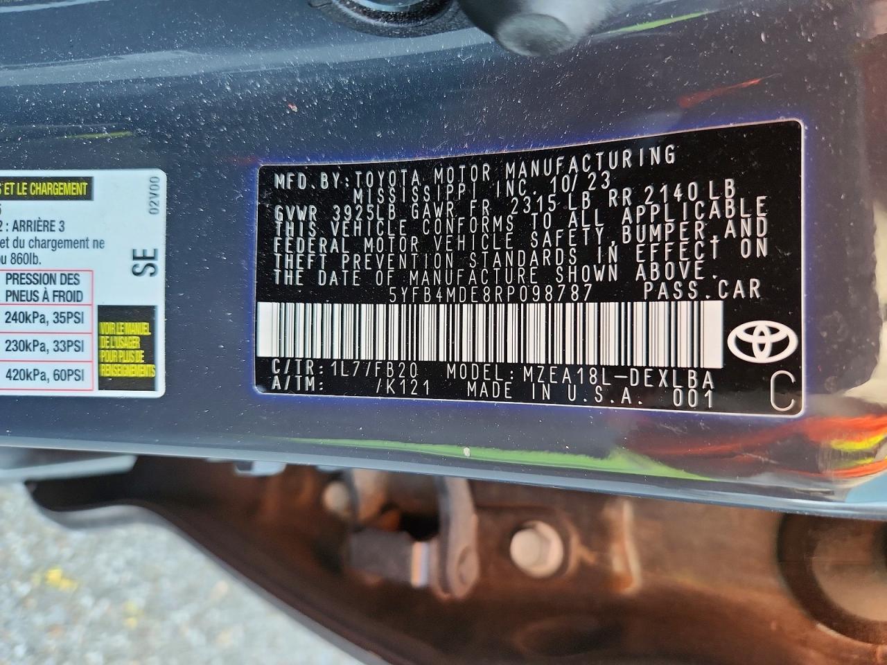 5YFB4MDE8RP098787 2024 TOYOTA COROLLA photo no. 12