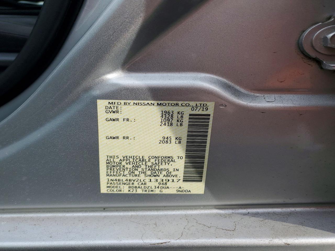 1N4BL4BV2LC133917 2020 NISSAN ALTIMA photo no. 12