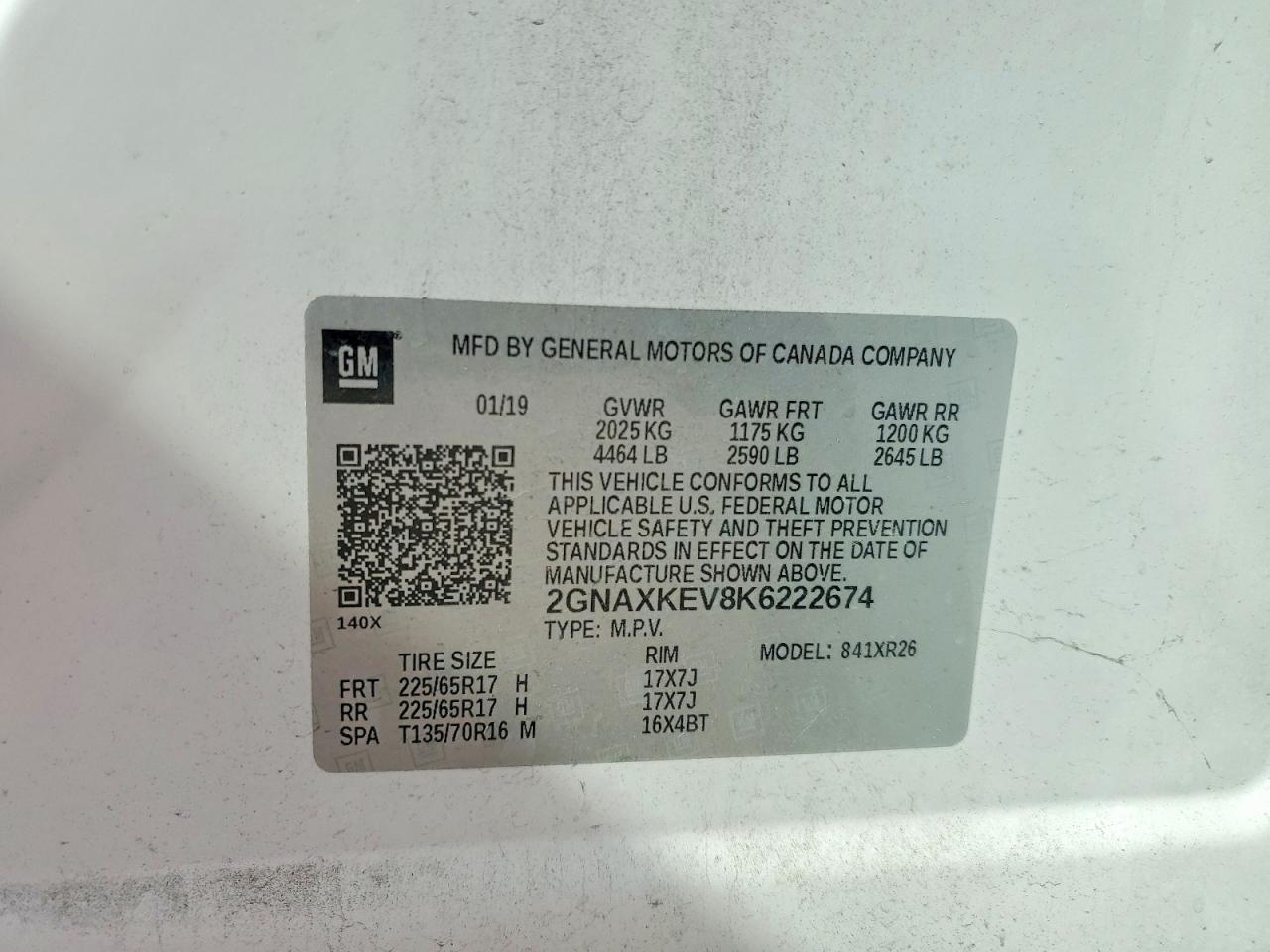 2GNAXKEV8K6222674 2019 CHEVROLET EQUINOX photo no. 12