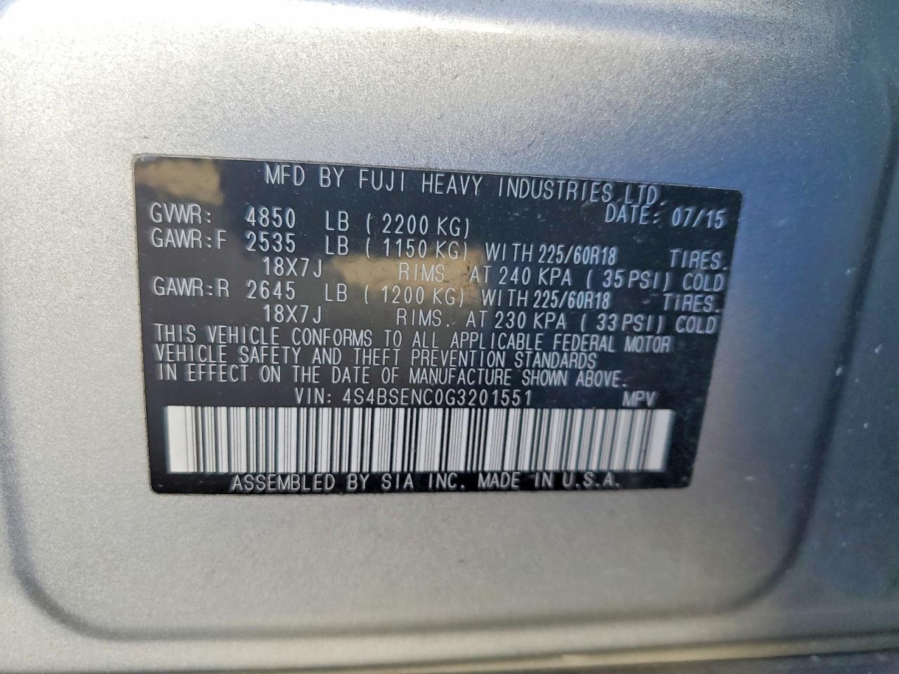 2016 SUBARU OUTBACK 3.6R LIMITED — Фото 13 из 13