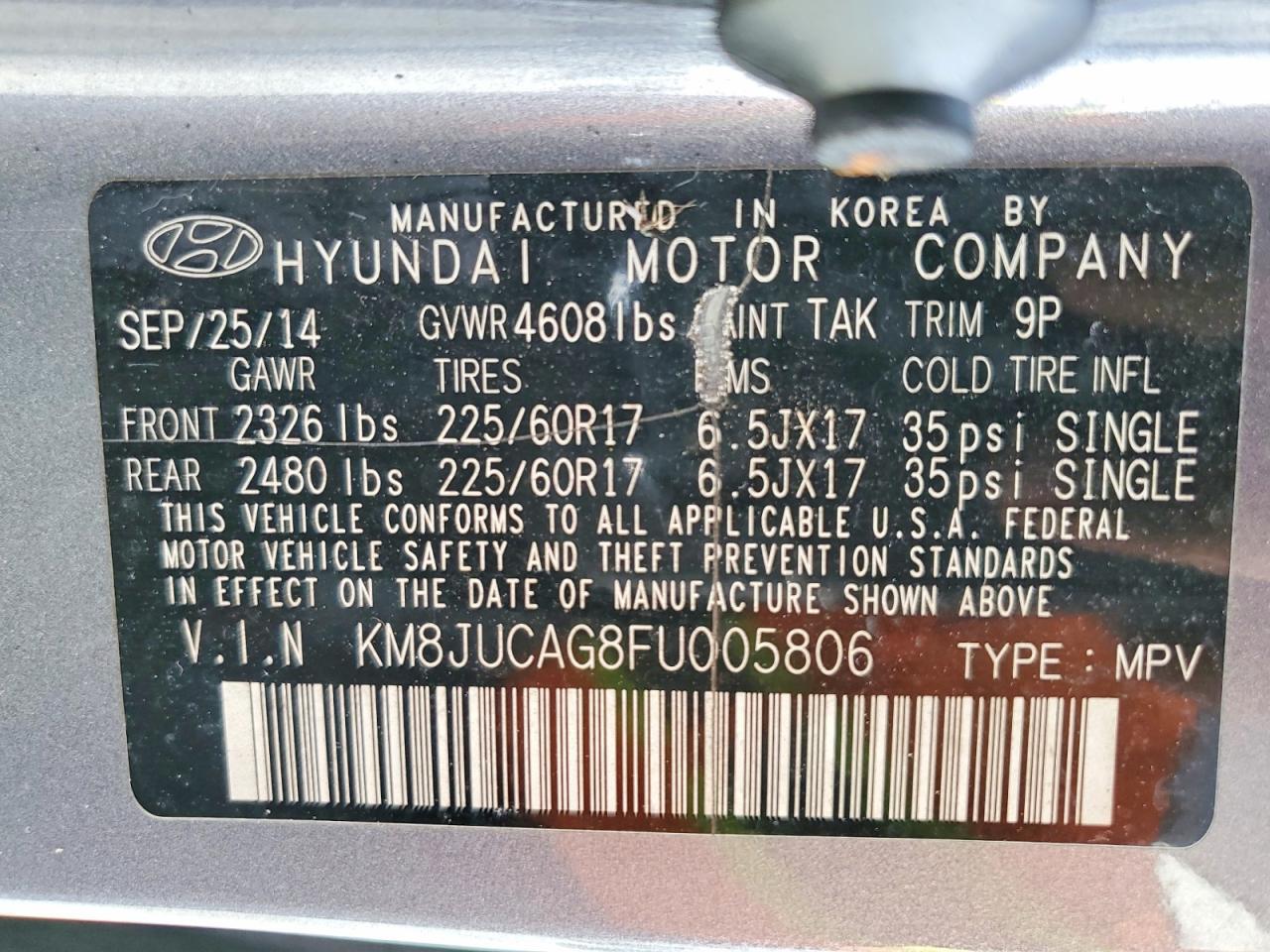 2015 HYUNDAI TUCSON SE — Фото 14 из 14