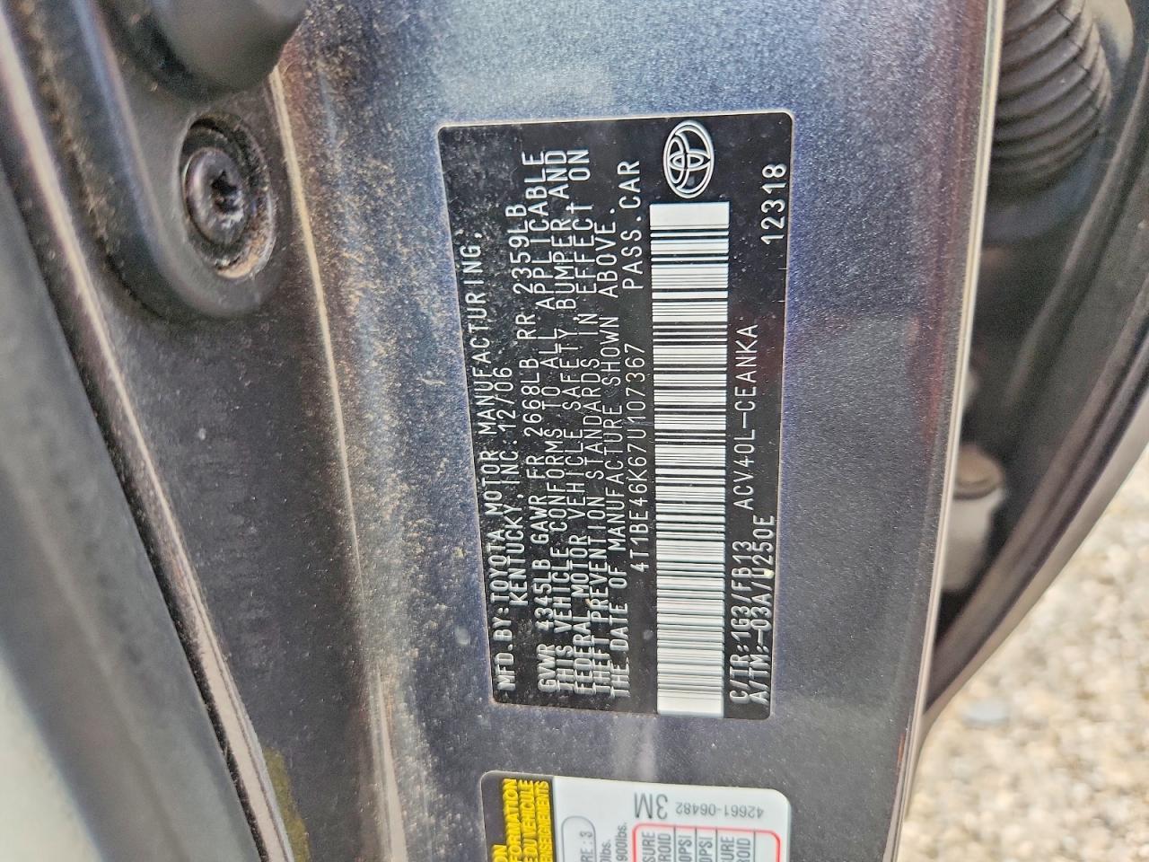 2007 TOYOTA CAMRY LE — Фото 13 из 13