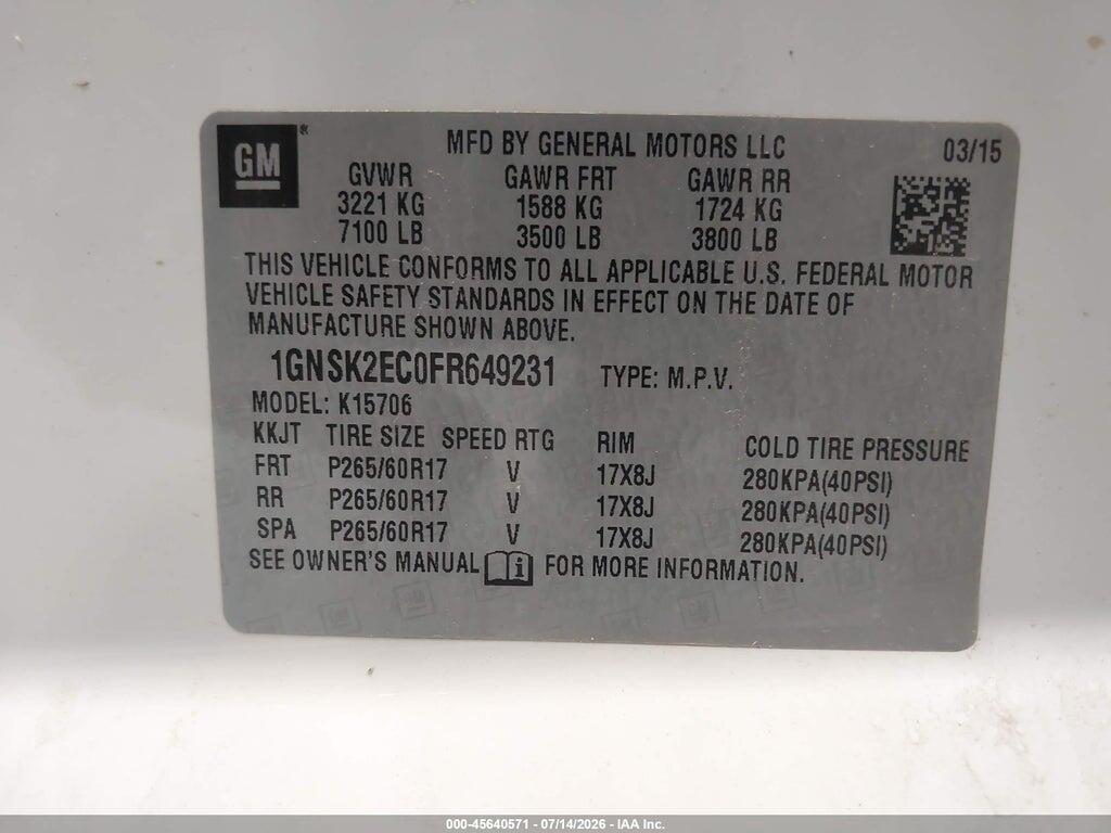 1GNSK2EC0FR649231 2015 CHEVROLET TAHOE photo no. 9