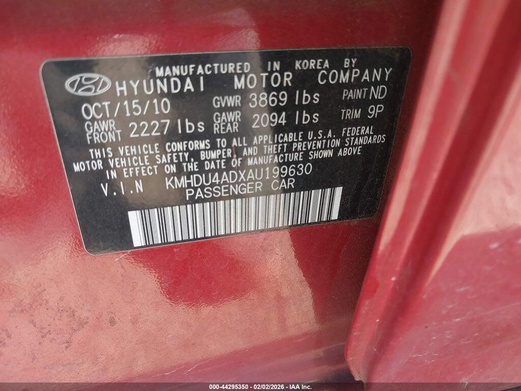 KMHDU4ADXAU199630 2010 HYUNDAI ELANTRA photo no. 9
