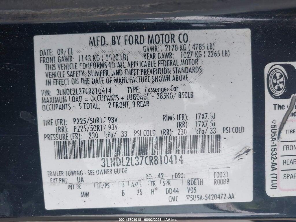 3LNDL2L37CR810414 2012 LINCOLN MKZ HYBRID photo no. 9
