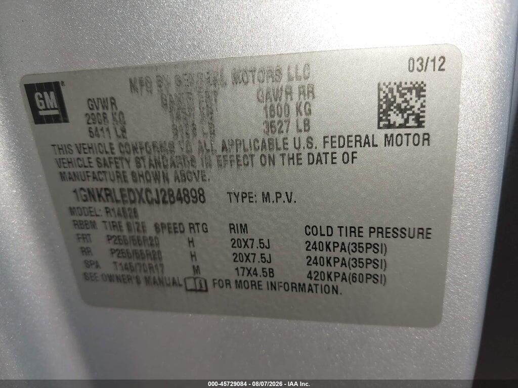1GNKRLEDXCJ284898 2012 CHEVROLET TRAVERSE photo no. 9