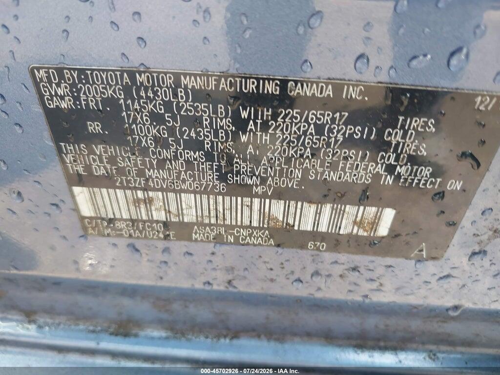 2T3ZF4DV6BW067736 2011 TOYOTA RAV4 photo no. 9