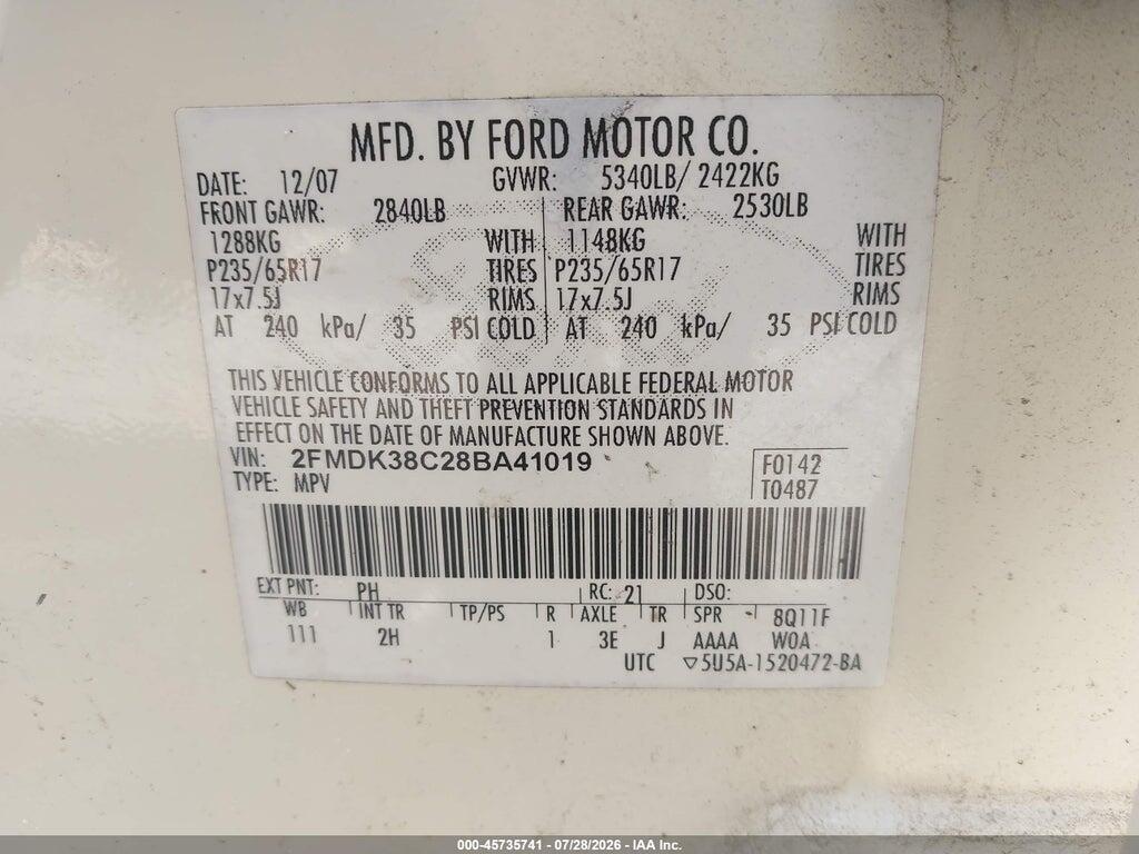 2FMDK38C28BA41019 2008 FORD EDGE photo no. 9
