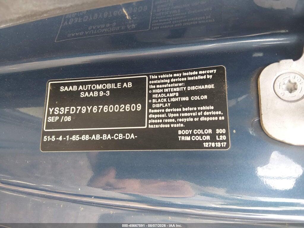 YS3FD79Y676002609 2007 SAAB 9-3 photo no. 9