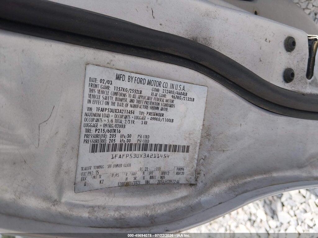 1FAFP53UX3A211454 2003 FORD TAURUS photo no. 9