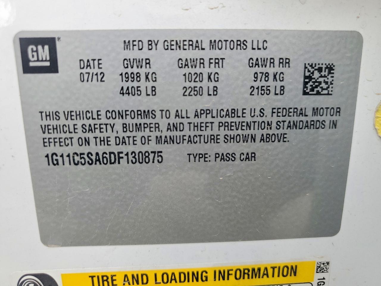 2013 CHEVROLET MALIBU 1LT — Фото 12 из 12
