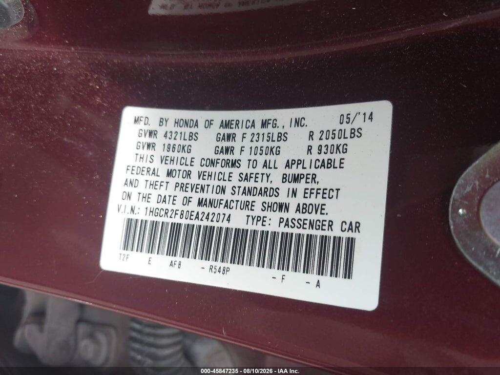 1HGCR2F80EA242074 2014 HONDA ACCORD photo no. 9