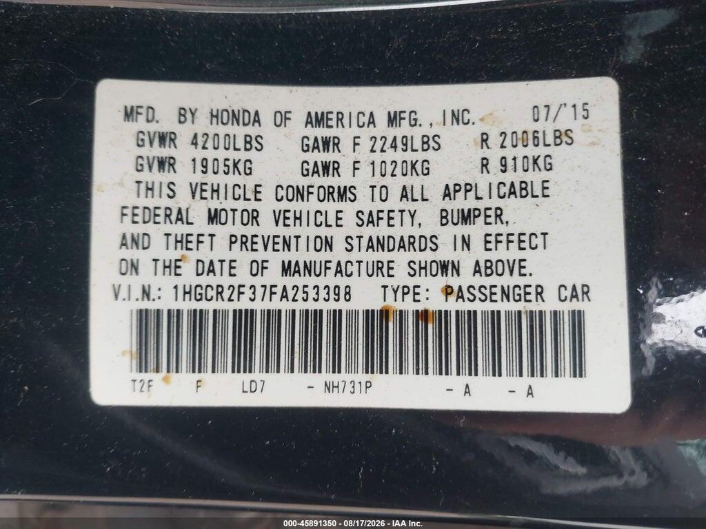 1HGCR2F37FA253398 2015 HONDA ACCORD photo no. 9