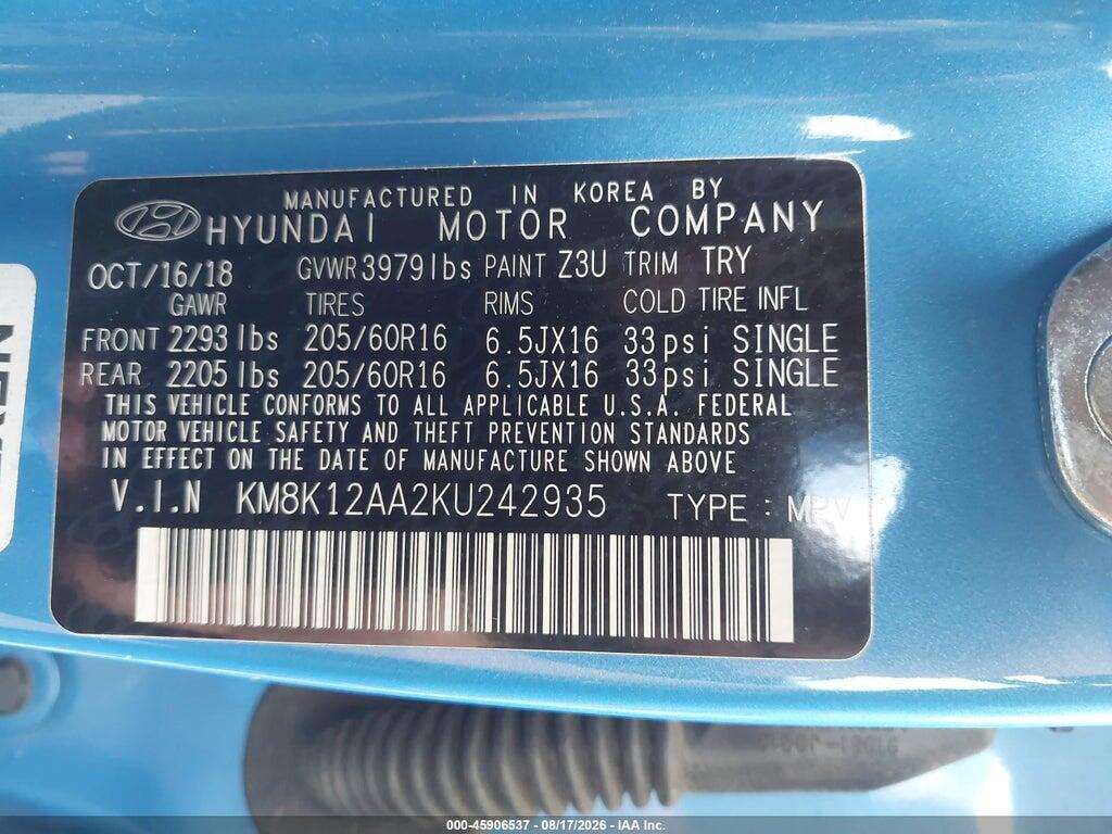 KM8K12AA2KU242935 2019 HYUNDAI KONA photo no. 9