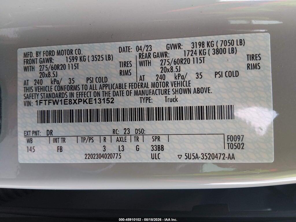 1FTFW1E8XPKE13152 2023 FORD F-150 photo no. 9