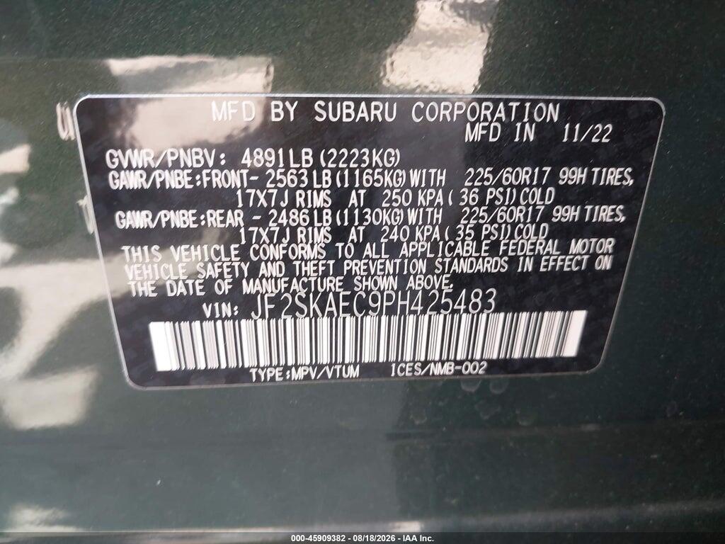 JF2SKAEC9PH425483 2023 SUBARU FORESTER photo no. 9