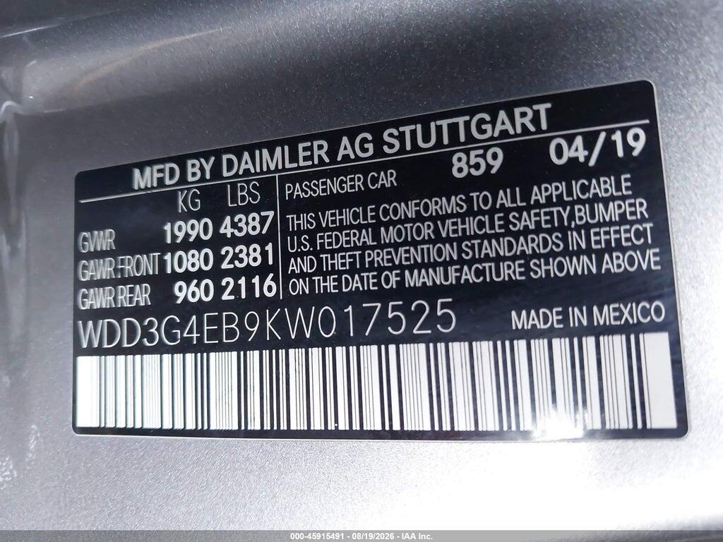 WDD3G4EB9KW017525 2019 MERCEDES-BENZ A 220 photo no. 9