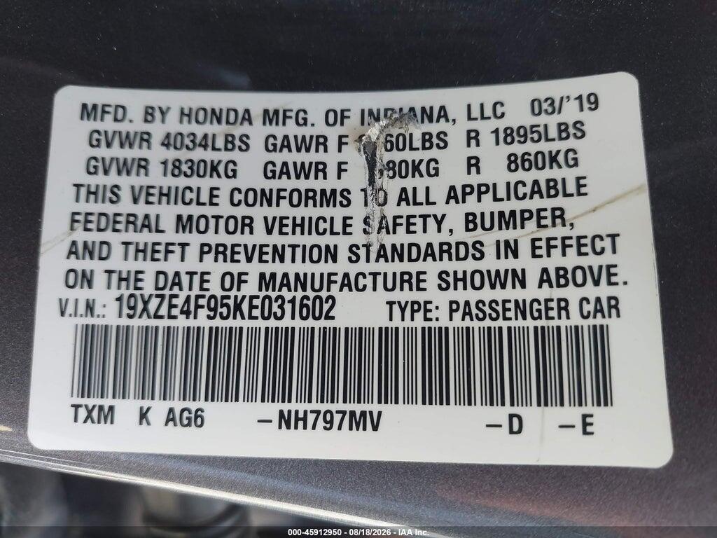 19XZE4F95KE031602 2019 HONDA INSIGHT photo no. 9