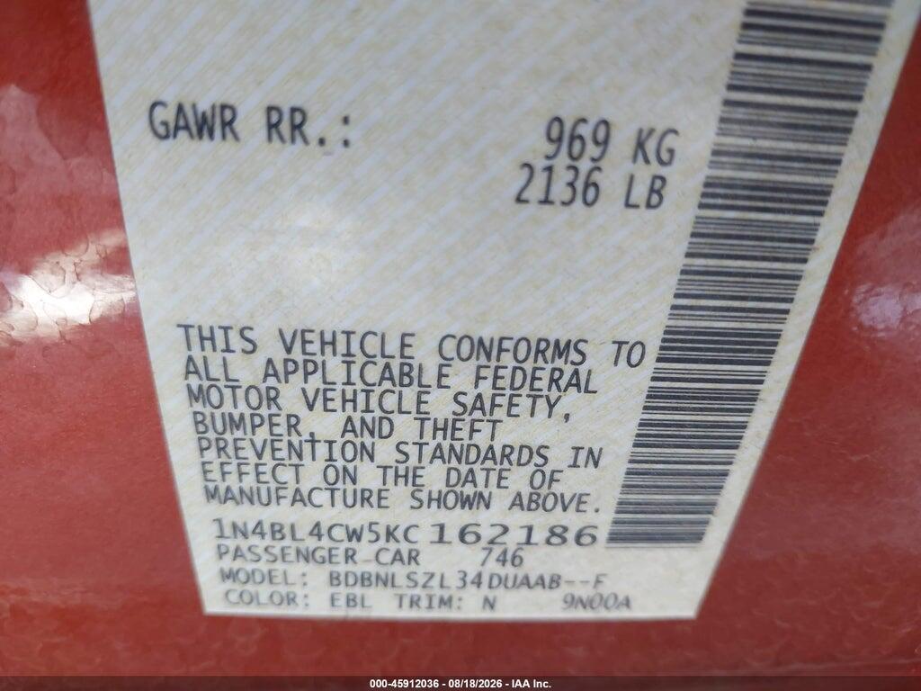 1N4BL4CW5KC162186 2019 NISSAN ALTIMA photo no. 9