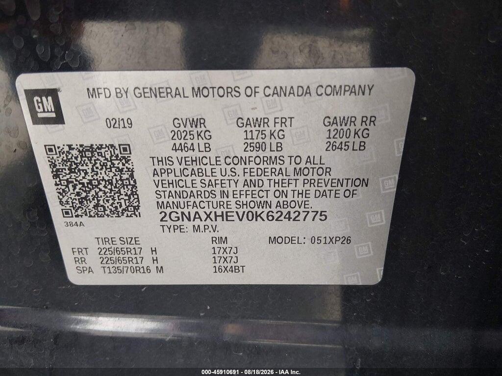 2GNAXHEV0K6242775 2019 CHEVROLET EQUINOX photo no. 9
