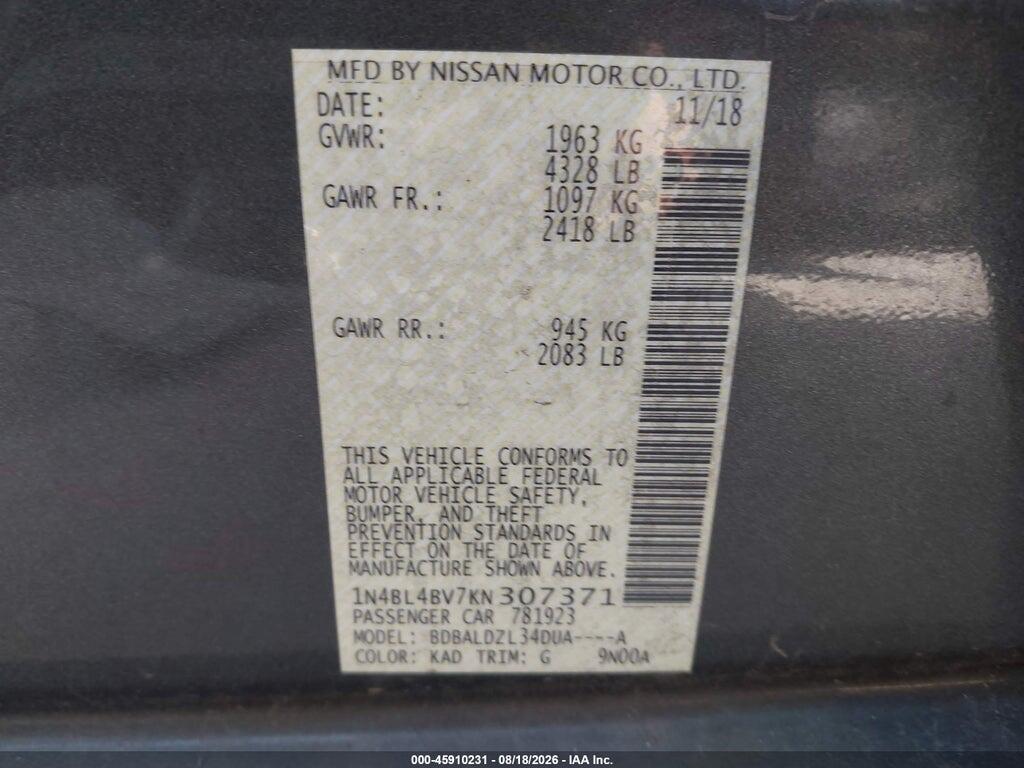 1N4BL4BV7KN307371 2019 NISSAN ALTIMA photo no. 9