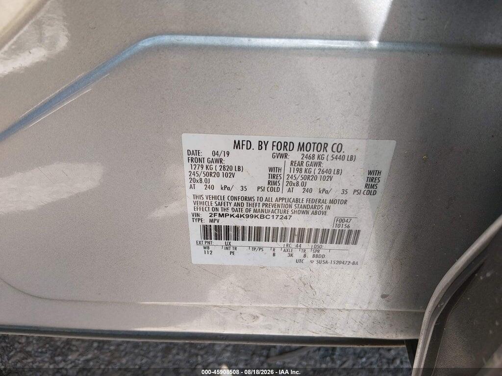 2FMPK4K99KBC17247 2019 FORD EDGE photo no. 9
