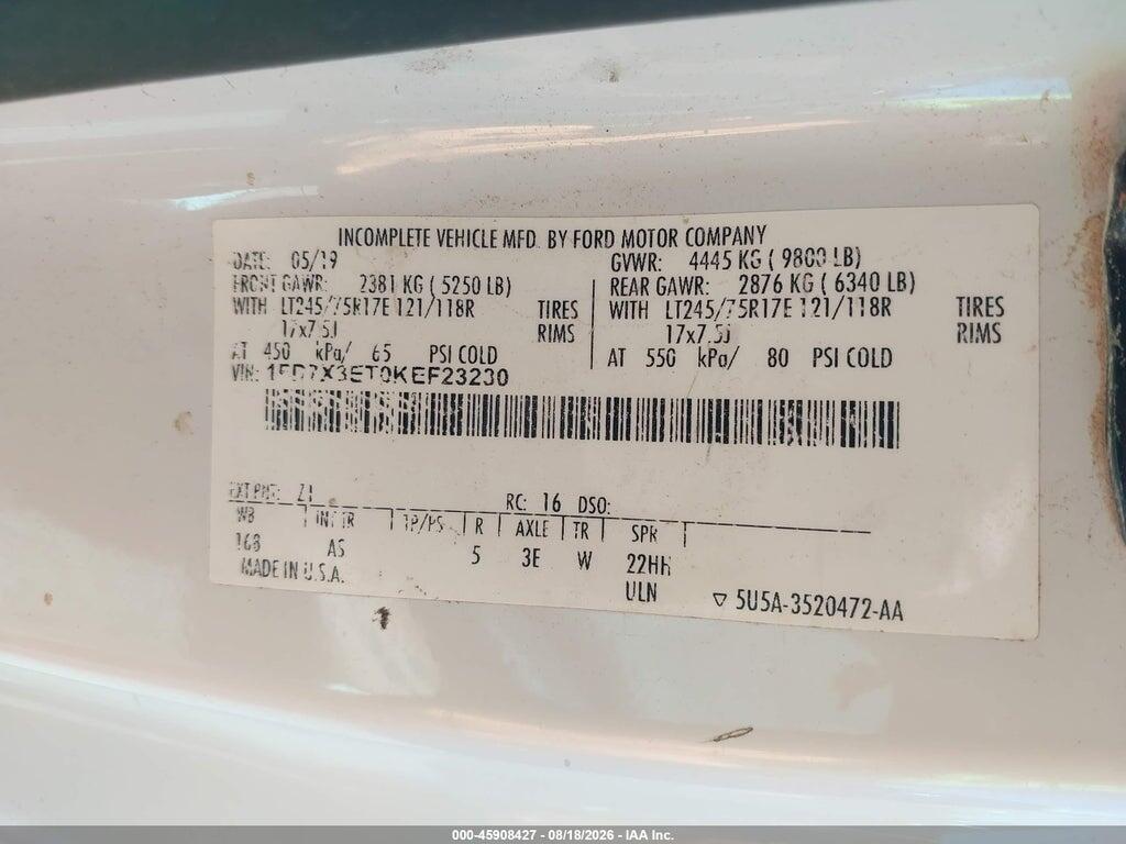 1FD7X3ET0KEF23230 2019 FORD F-350 CHASSIS photo no. 9