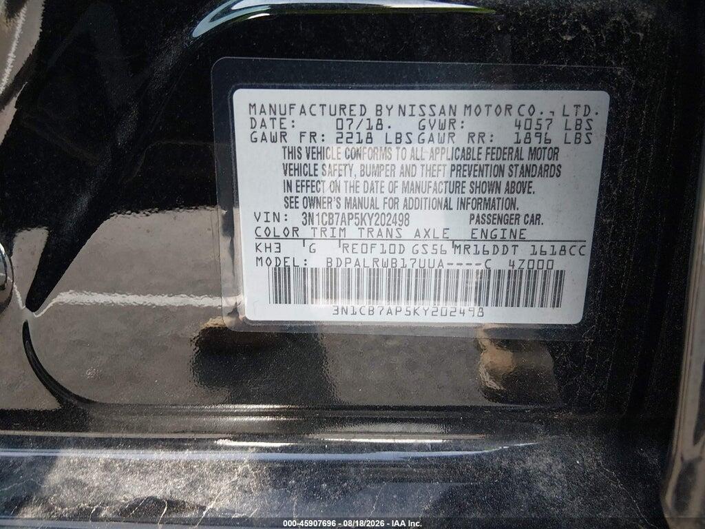 3N1CB7AP5KY202498 2019 NISSAN SENTRA photo no. 8