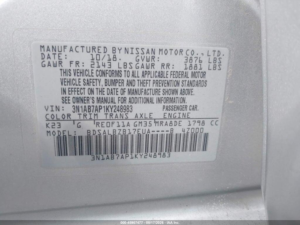 3N1AB7AP1KY248983 2019 NISSAN SENTRA photo no. 9