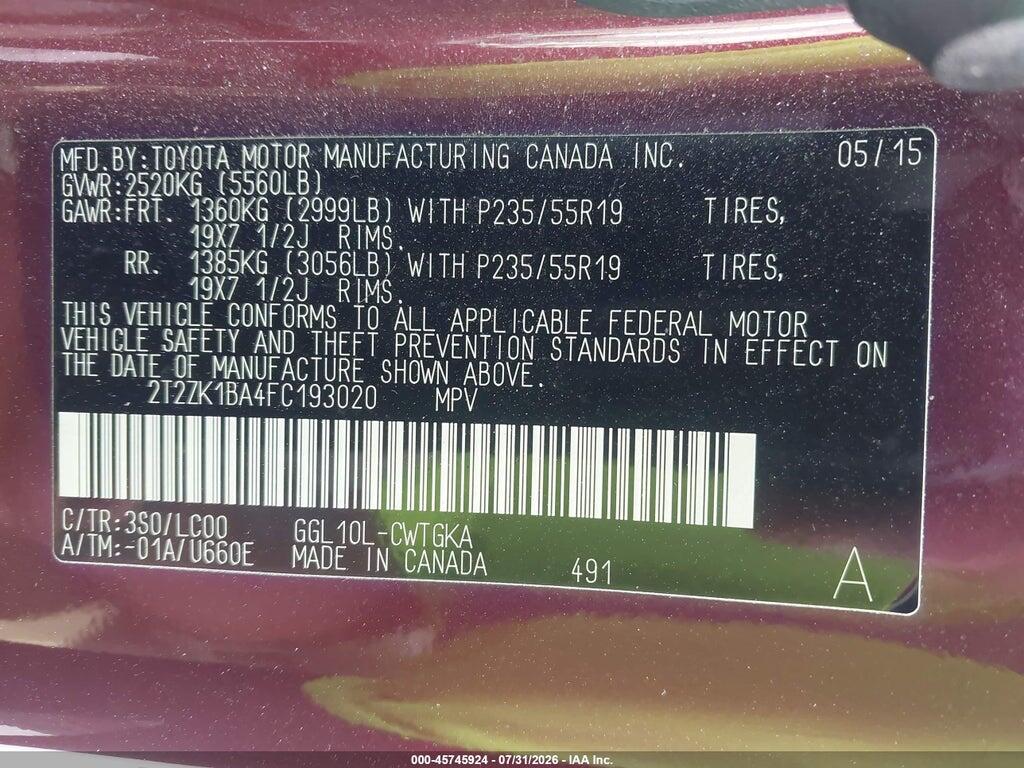 2T2ZK1BA4FC193020 2015 LEXUS RX 350 photo no. 9