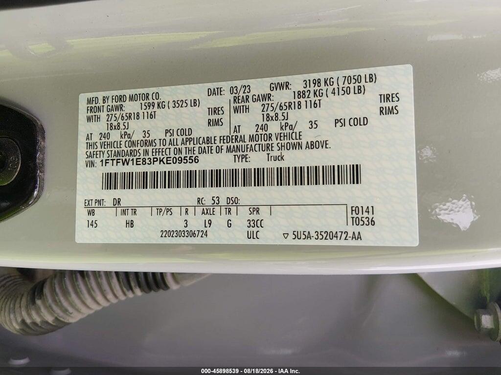1FTFW1E83PKE09556 2023 FORD F-150 photo no. 9