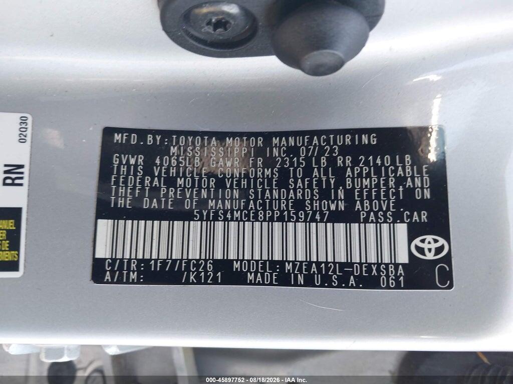 5YFS4MCE8PP159747 2023 TOYOTA COROLLA photo no. 9