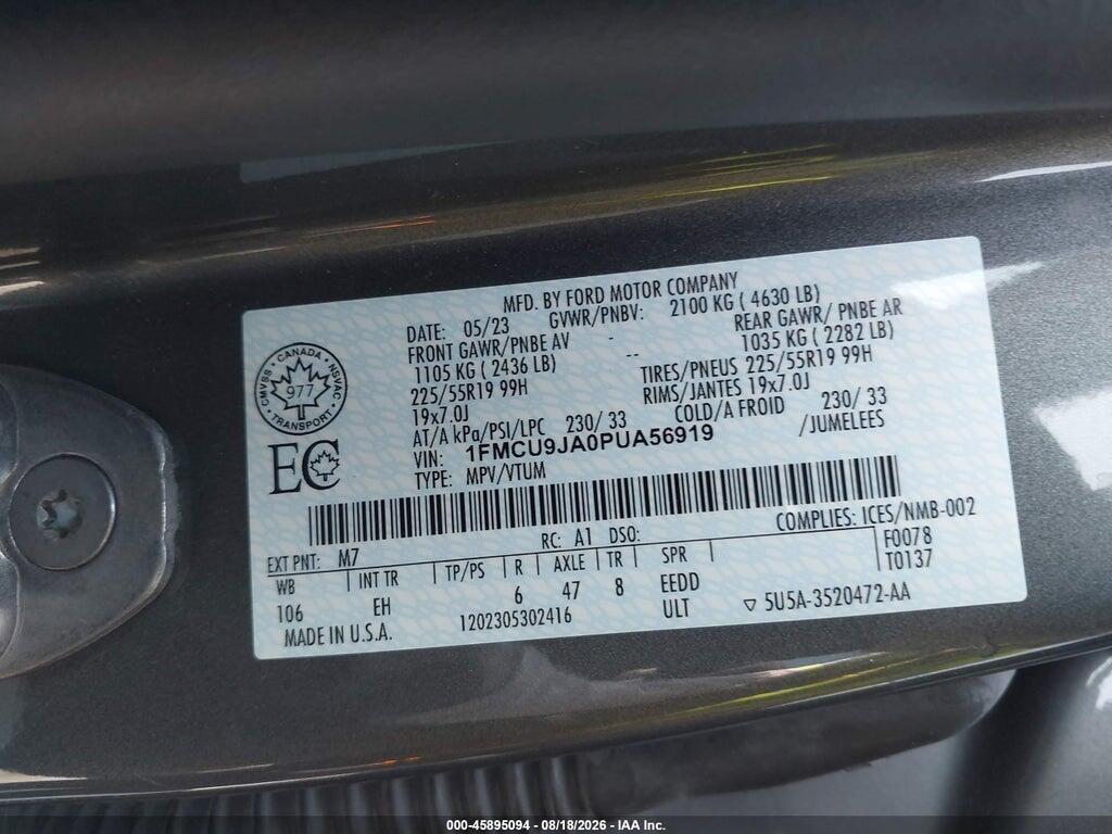1FMCU9JA0PUA56919 2023 FORD ESCAPE photo no. 9