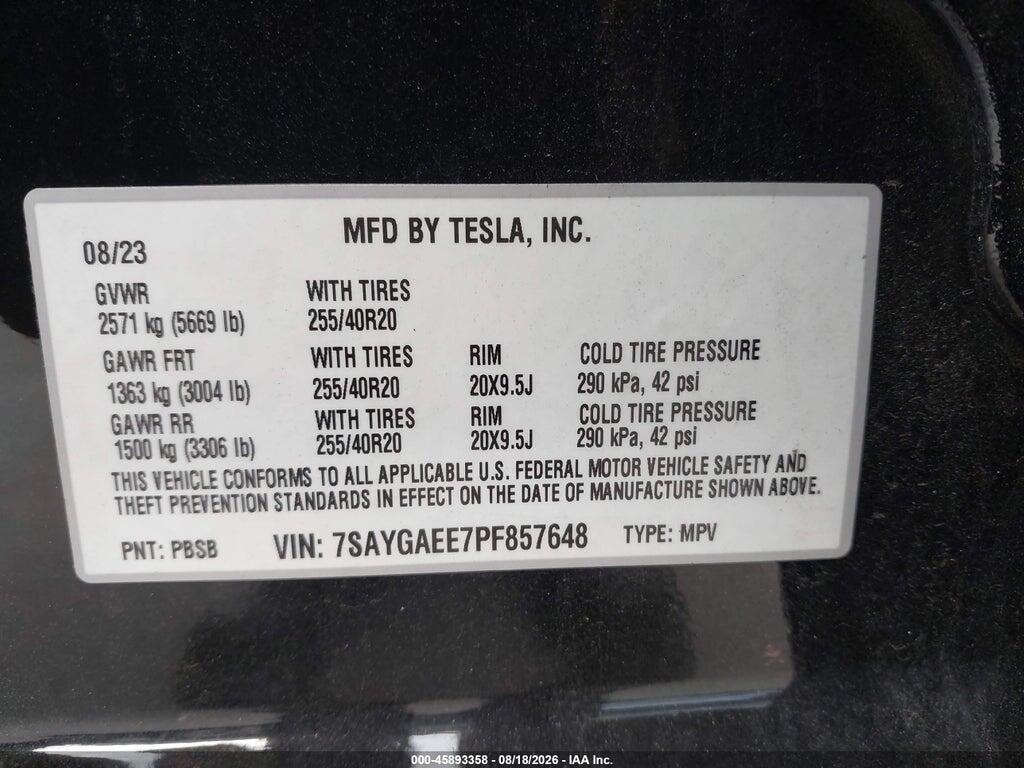 7SAYGAEE7PF857648 2023 TESLA MODEL Y photo no. 9