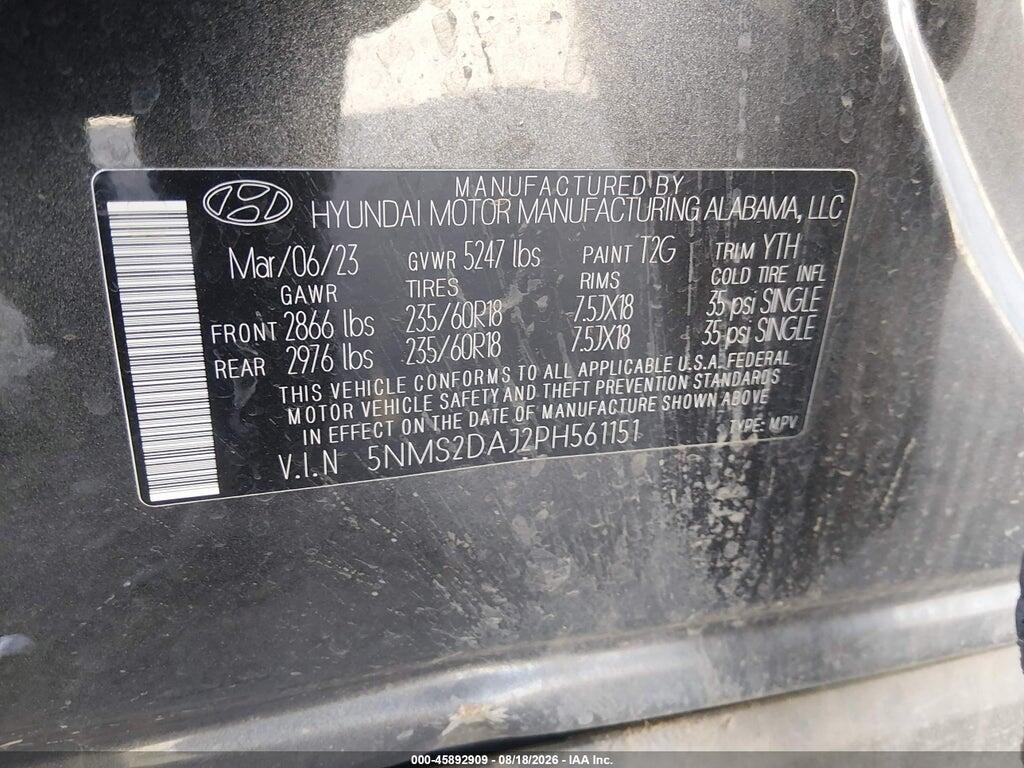 5NMS2DAJ2PH561151 2023 HYUNDAI SANTA FE photo no. 9