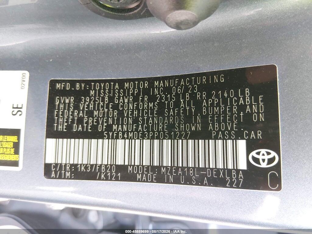 5YFB4MDE3PP051227 2023 TOYOTA COROLLA photo no. 9