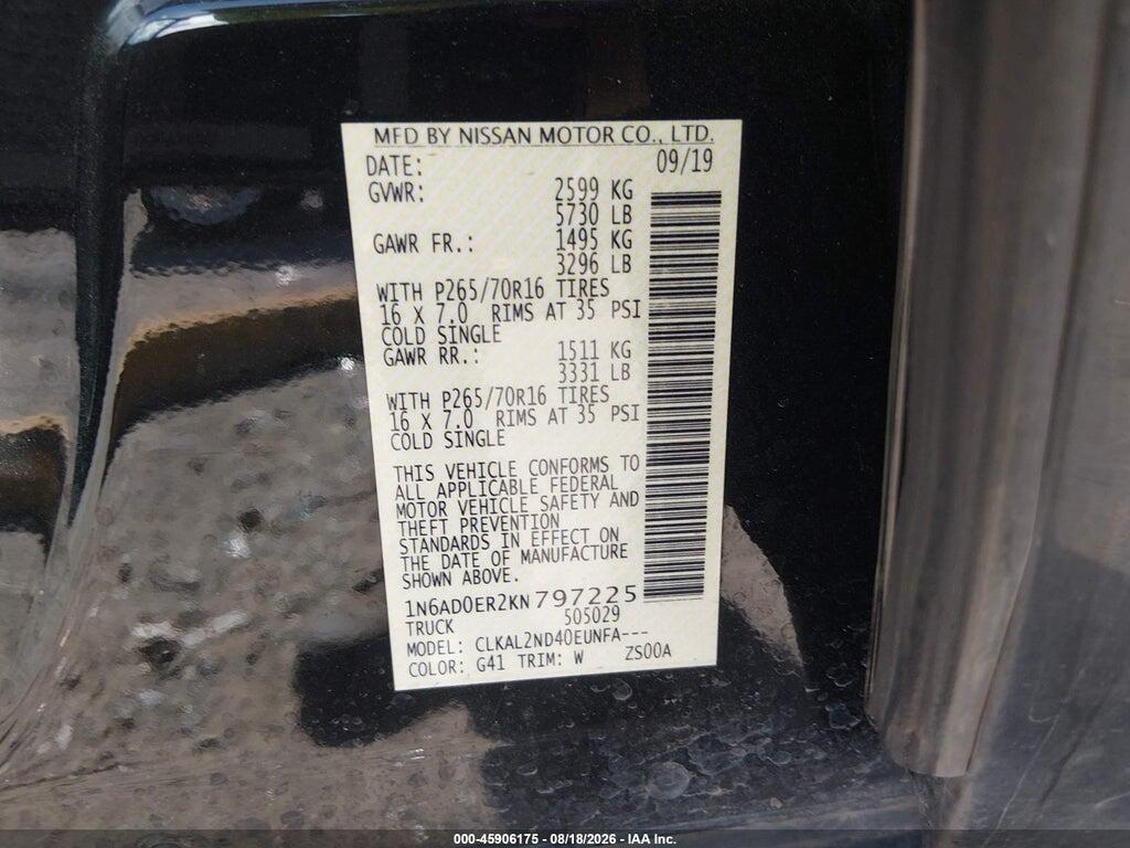 1N6AD0ER2KN797225 2019 NISSAN FRONTIER photo no. 9