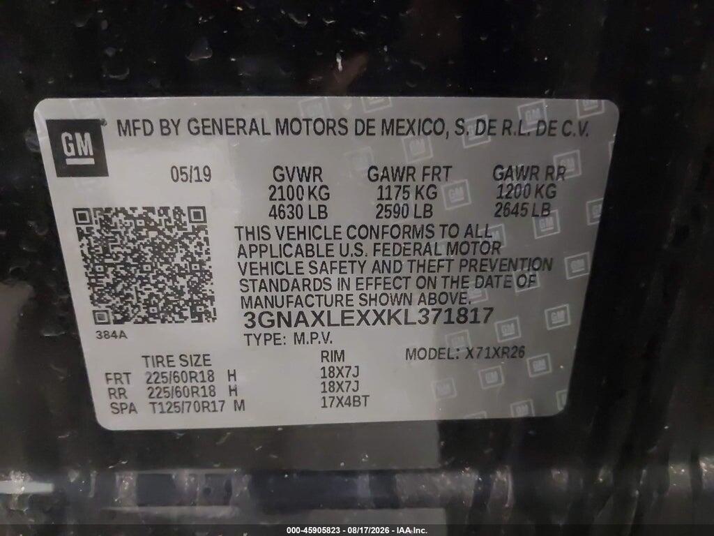 3GNAXLEXXKL371817 2019 CHEVROLET EQUINOX photo no. 9