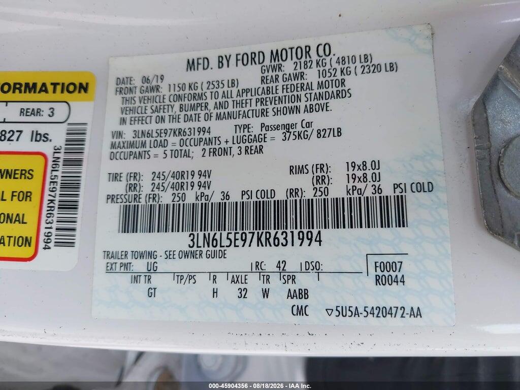 3LN6L5E97KR631994 2019 LINCOLN MKZ photo no. 9