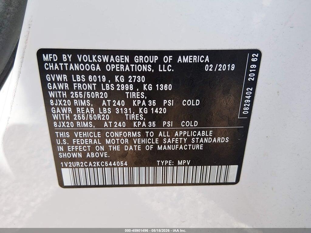 1V2UR2CA2KC544054 2019 VOLKSWAGEN ATLAS photo no. 9