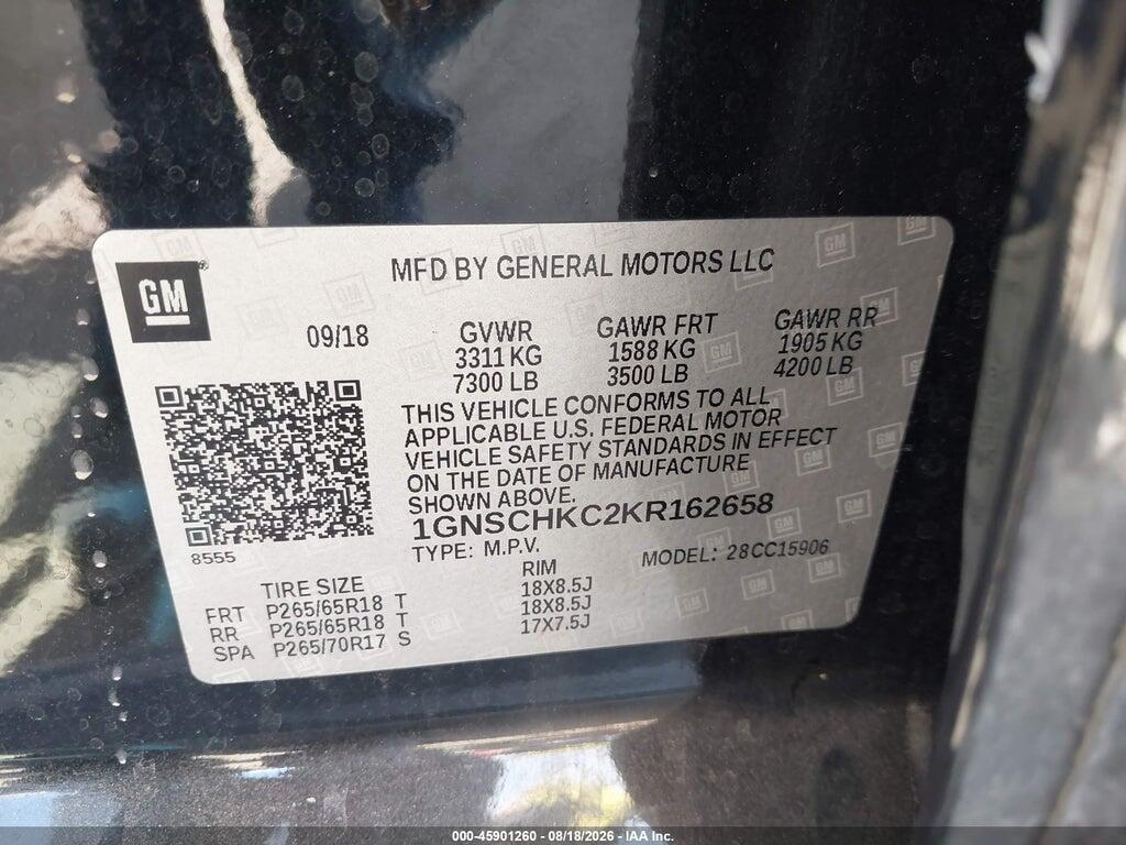 1GNSCHKC2KR162658 2019 CHEVROLET SUBURBAN photo no. 9