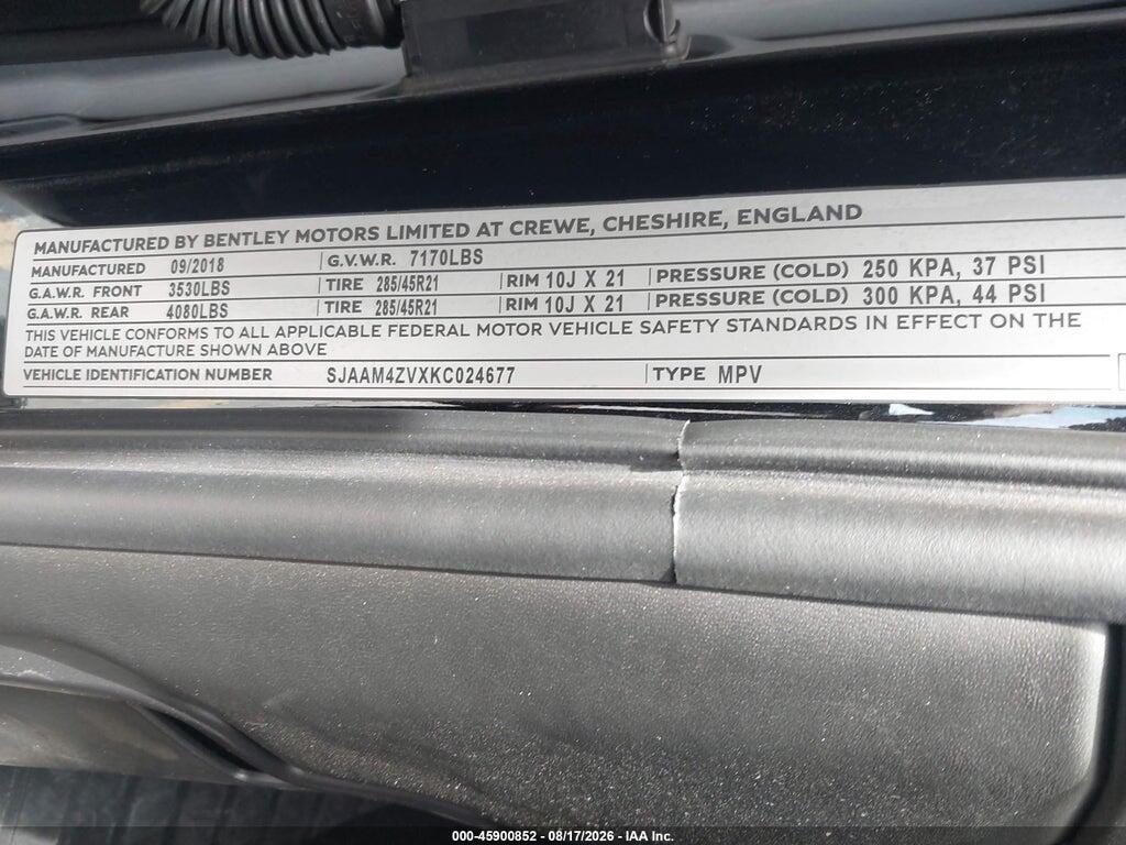 SJAAM4ZVXKC024677 2019 BENTLEY BENTAYGA photo no. 9
