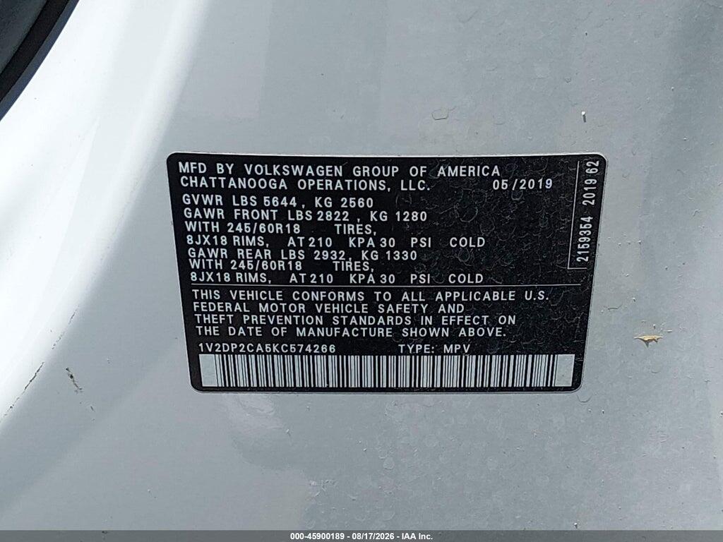 1V2DP2CA5KC574266 2019 VOLKSWAGEN ATLAS photo no. 9