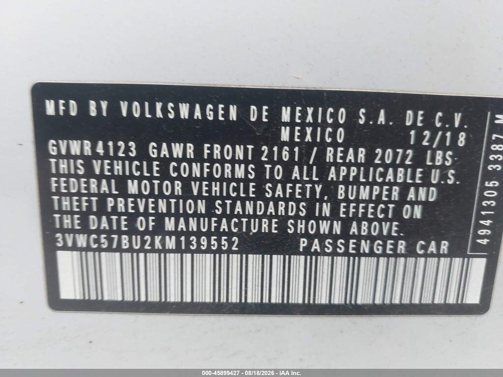 3VWC57BU2KM139552 2019 VOLKSWAGEN JETTA photo no. 9