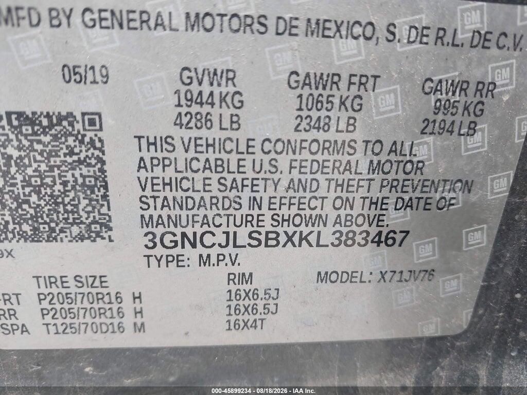 3GNCJLSBXKL383467 2019 CHEVROLET TRAX photo no. 9