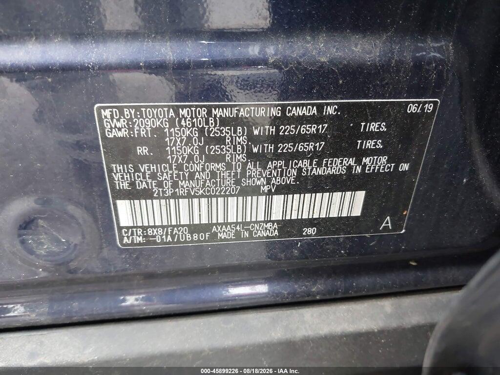 2T3P1RFV5KC022207 2019 TOYOTA RAV4 photo no. 9