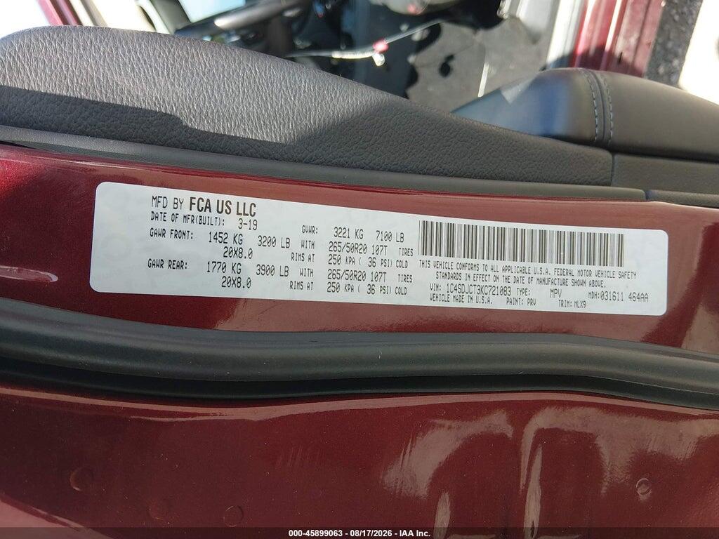 1C4SDJCT3KC721083 2019 DODGE DURANGO photo no. 9